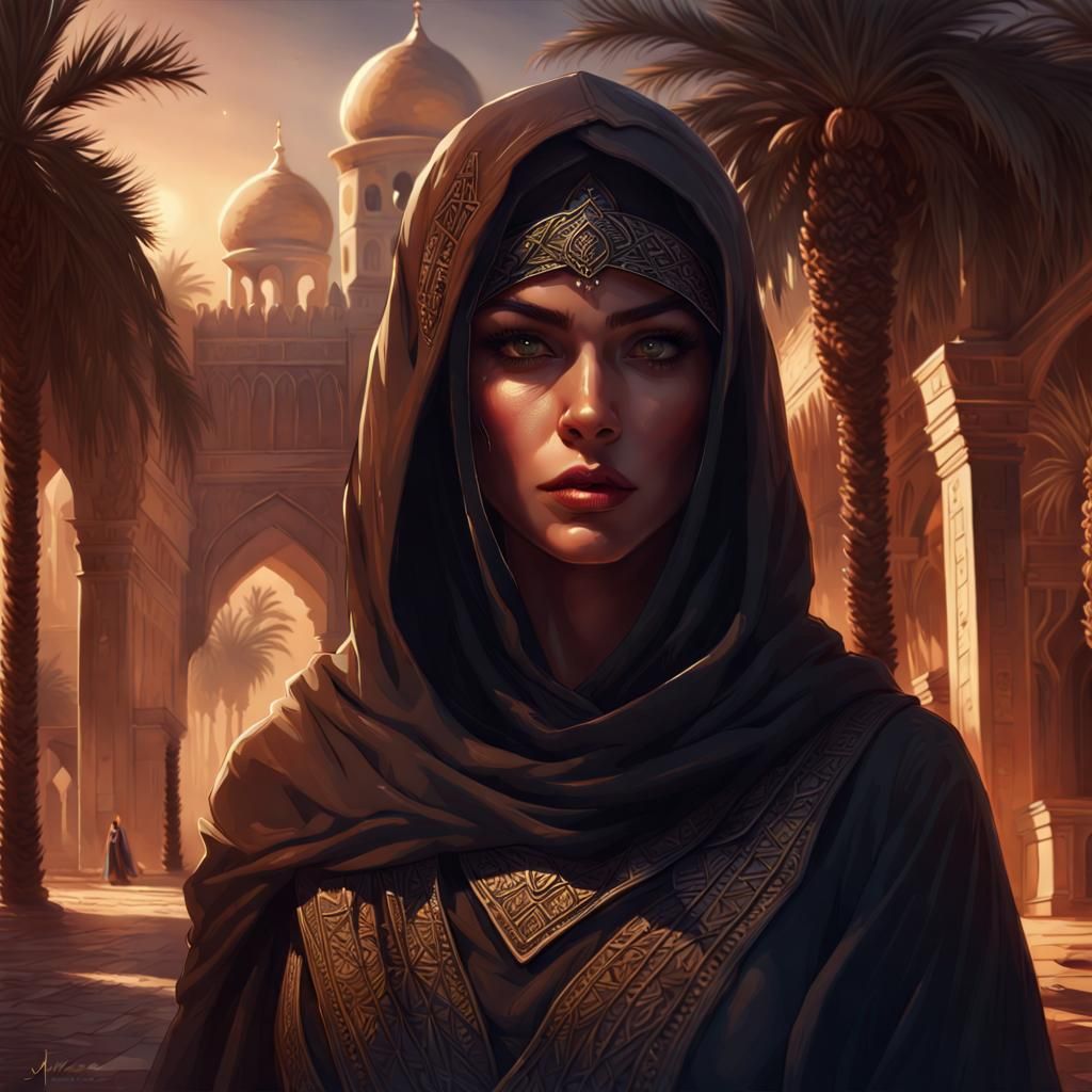 Arabic Assassin in Palace at Night
