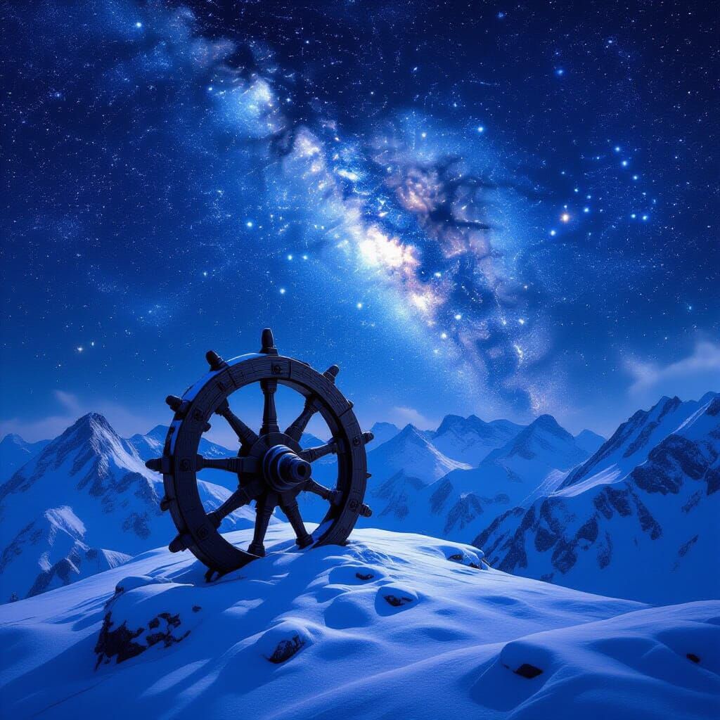Cosmic Wheel on Snowy Mountain Peak