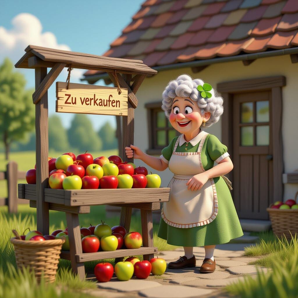 Grandma Selling Apples in Pixar Style