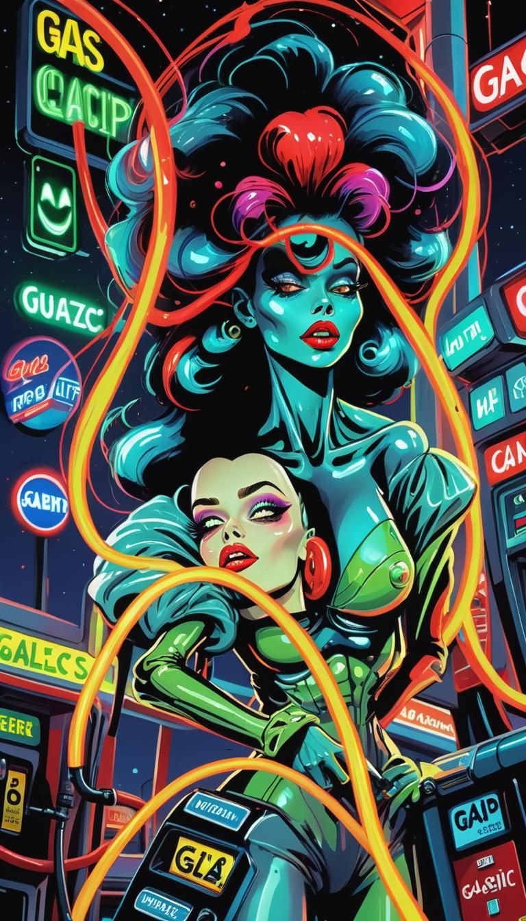 Sci-Fi Alien Guzzling Gas at Galactic Station