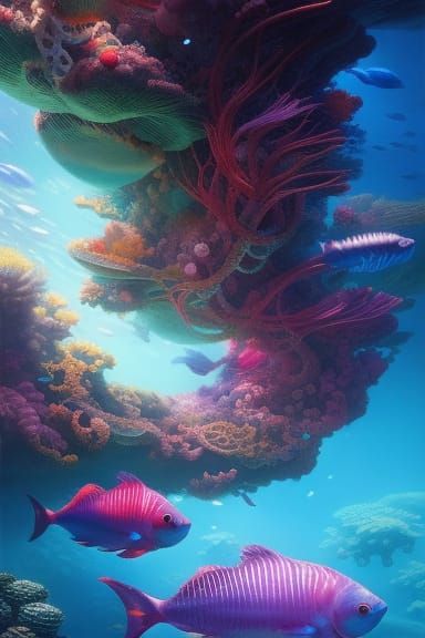 Octopus Meeting in Sunken Atlantis: Digital Illustration