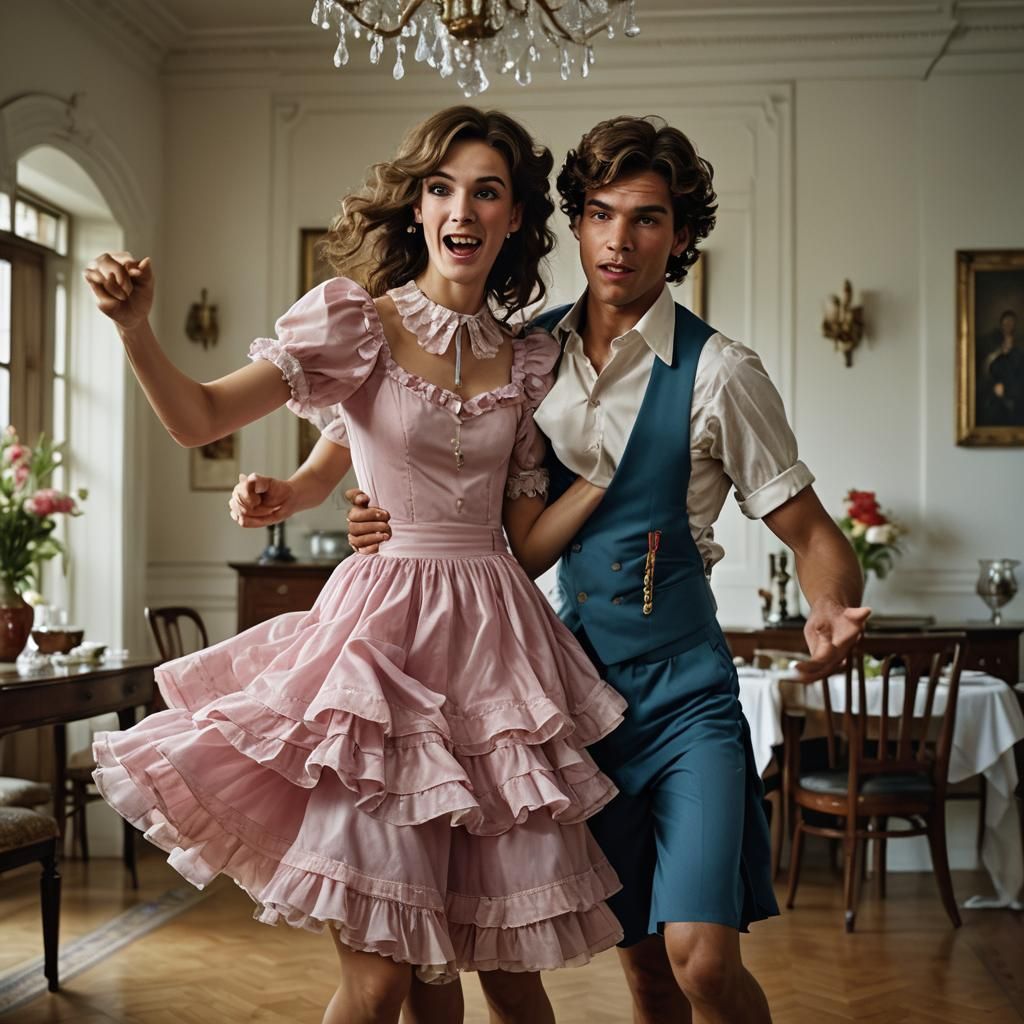Young Man in Frilly Dress Portrait with Girlfriend