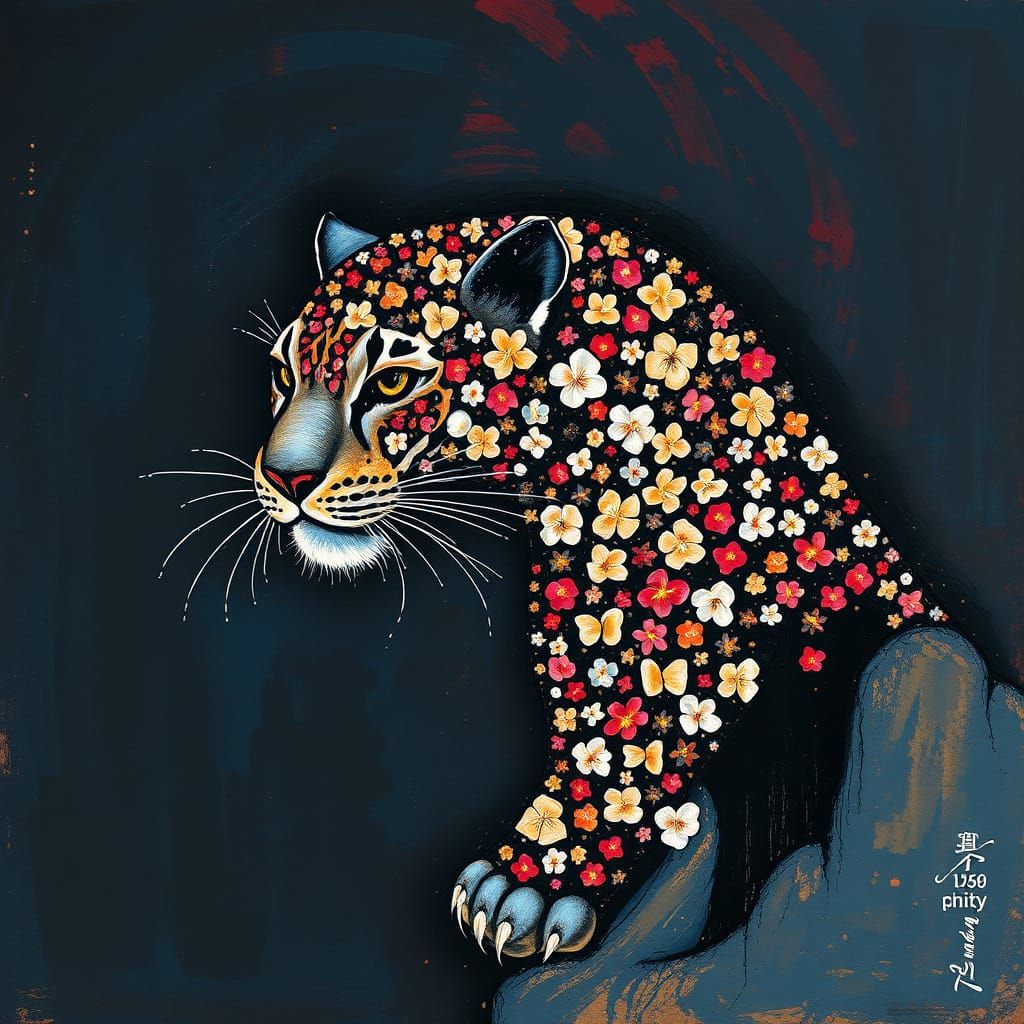 Ethereal Panther Blooms in Vibrant Abstract Harmony