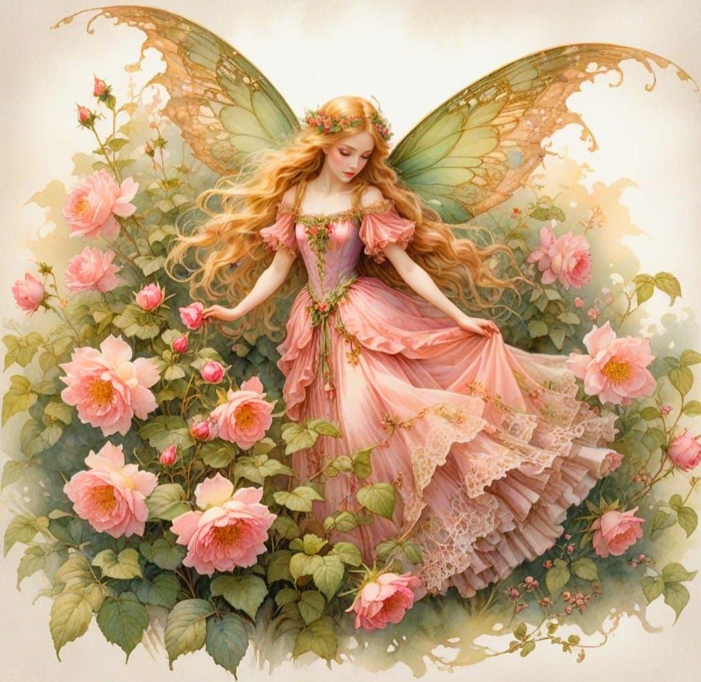Wild Rose Fairy in Watercolor Style