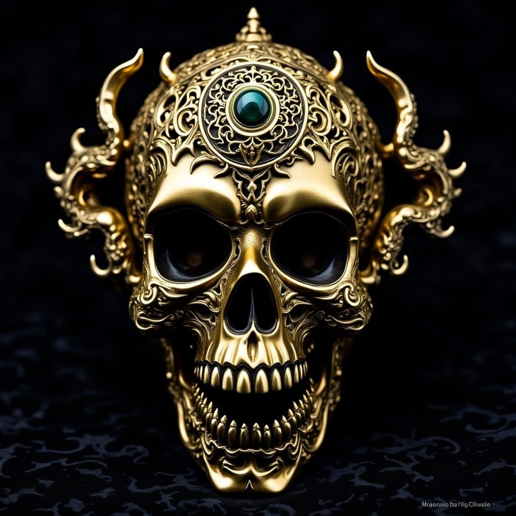 Ornate Golden Skull Mandala Design in Art Nouveau Style