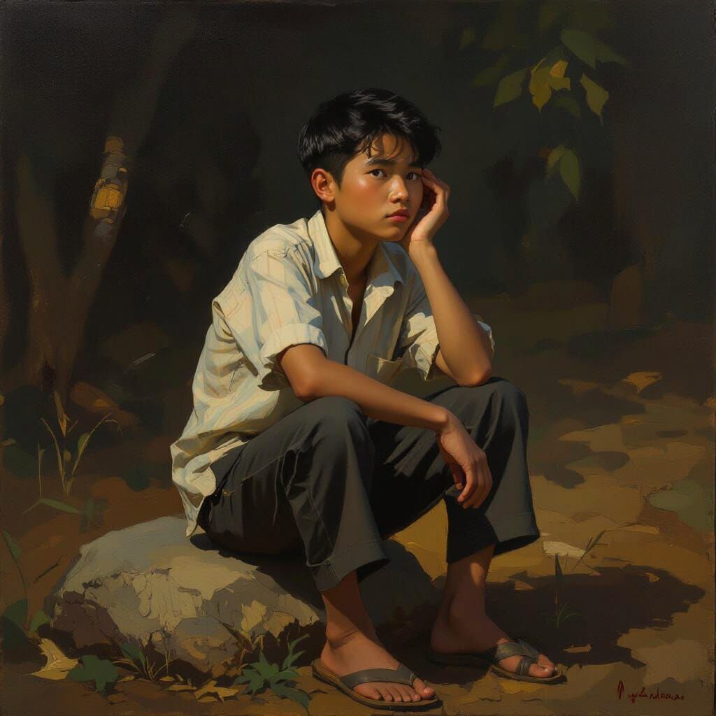Moody Portrait of a Young Myanmar Man in Golden Hour