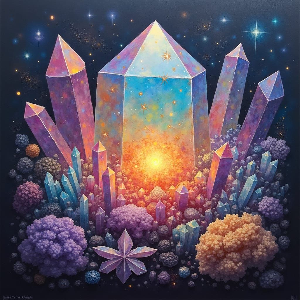 Iridescent Crystal Nexus with Rare Minerals