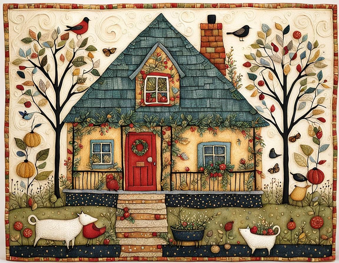 Cozy Home Interior in Naive Art Style