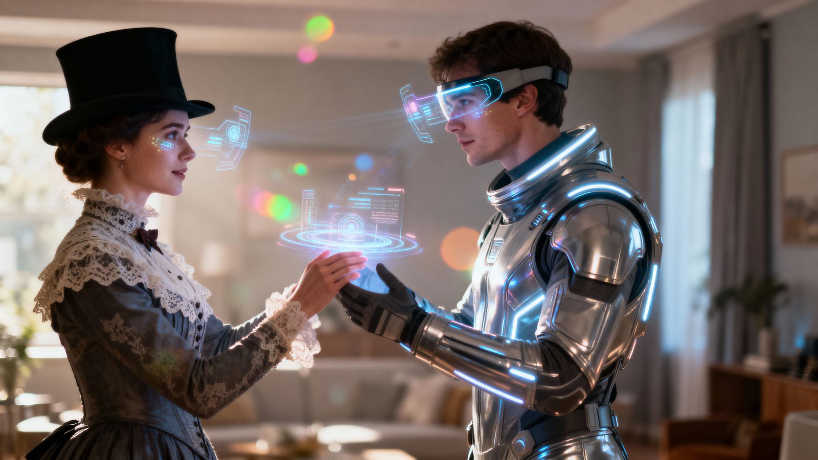 Victorian and Future Figures Connect Via AR Hologram