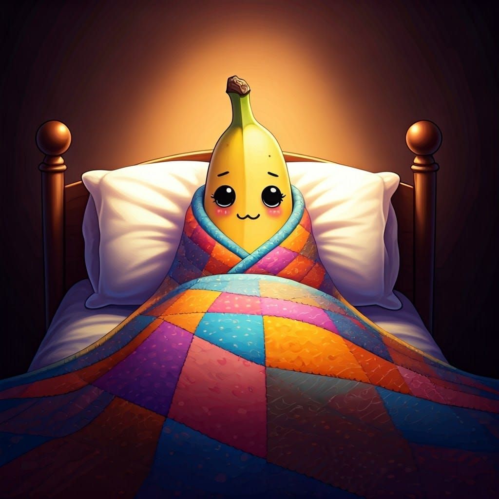 Cozy Banana in Bed: Surreal Pop Art