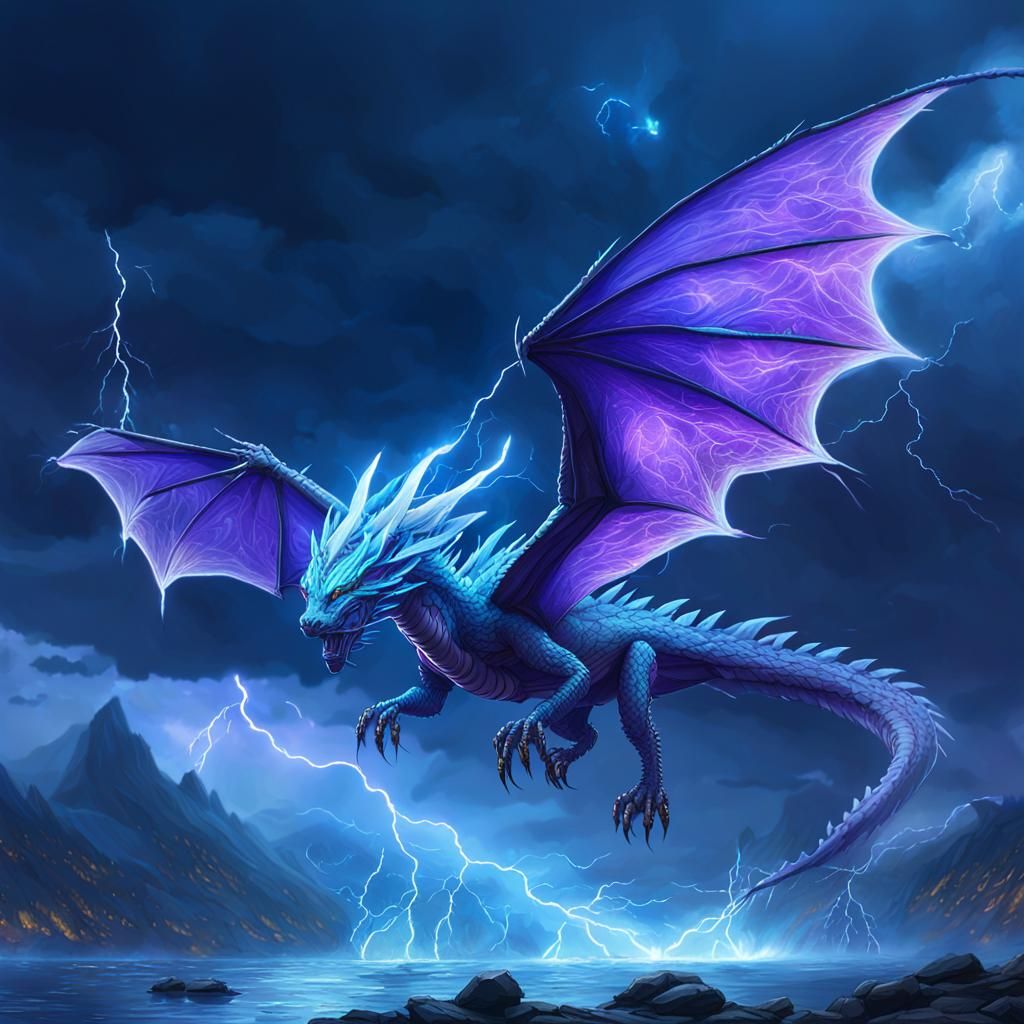 Cyclonia the Wind Dragon in a Thunderstorm