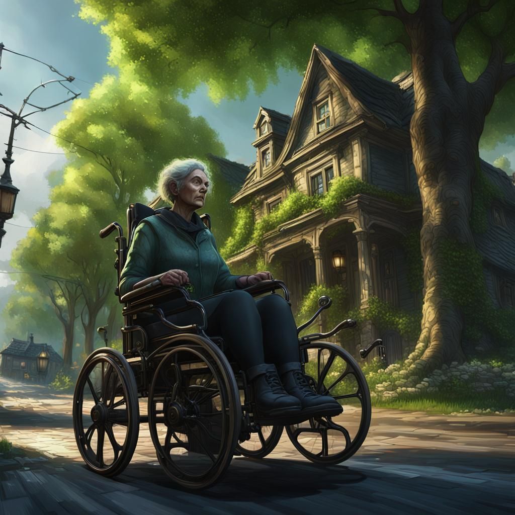 Woman in Wheelchair: Hyperdetailed Dark Fantasy Art