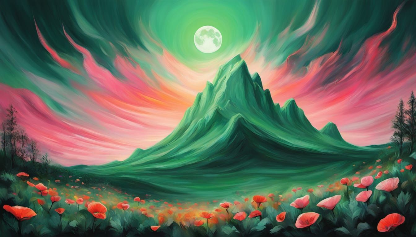 Abstract Surreal Landscape Painting with Moon Glow and Fire ...