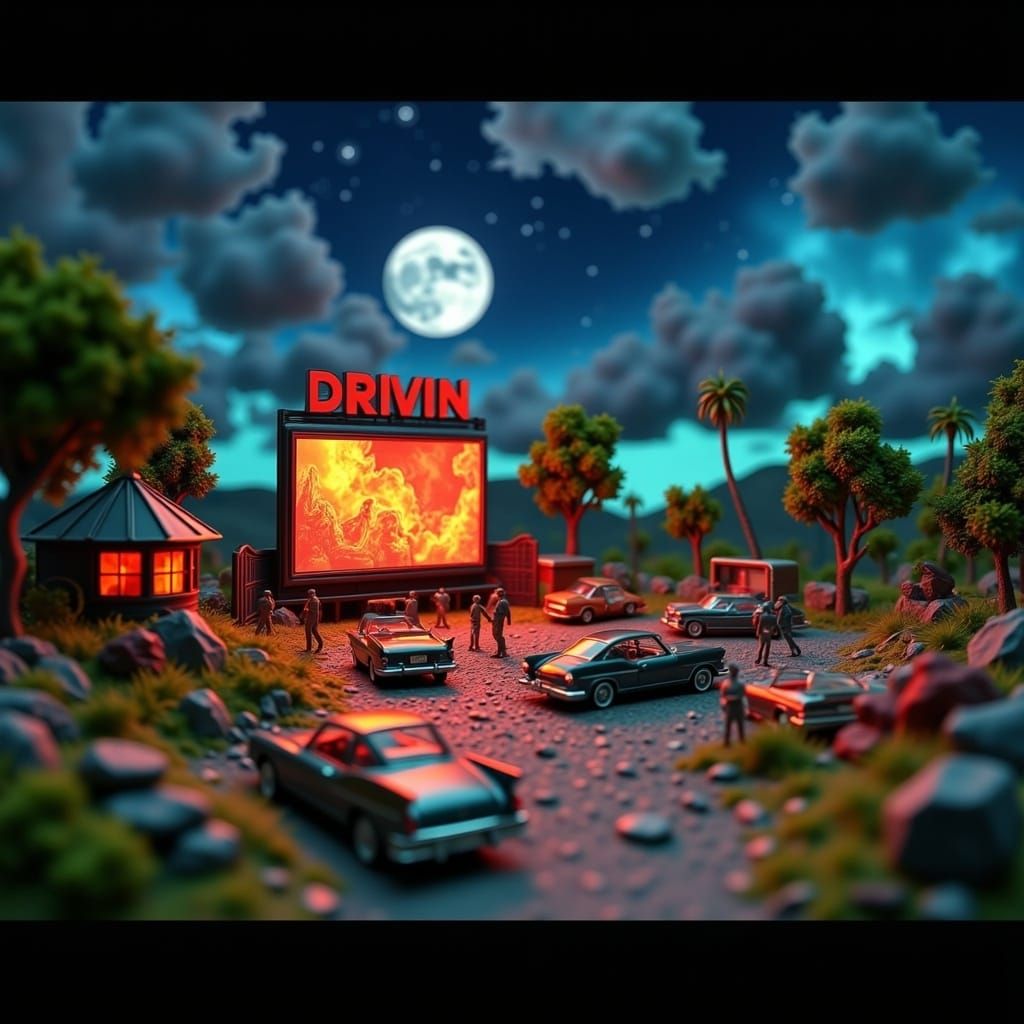 Nostalgic Drive-In Movie Theater Diorama