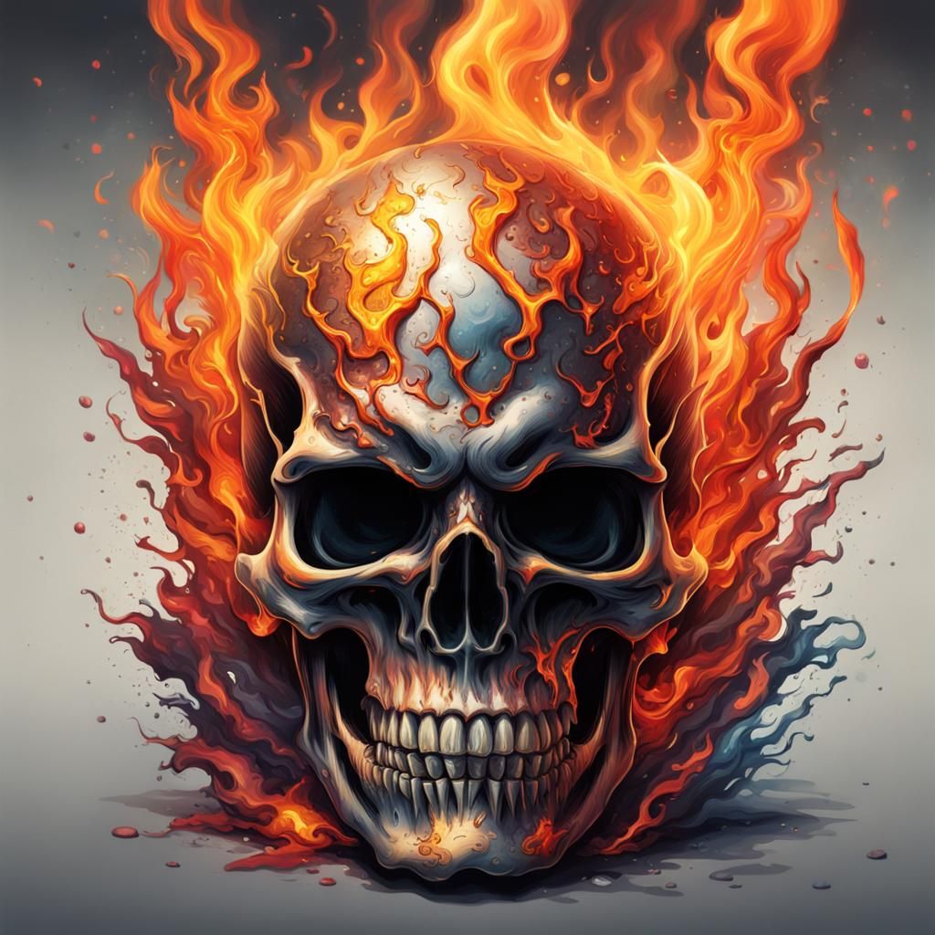 Hyperrealistic Flaming Skull Splash Art