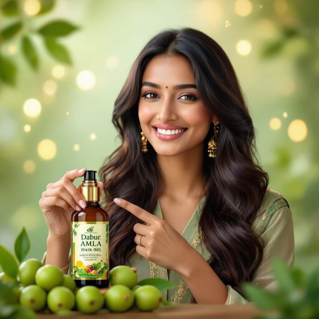Elegant Hair Oil Ad with Confident Woman