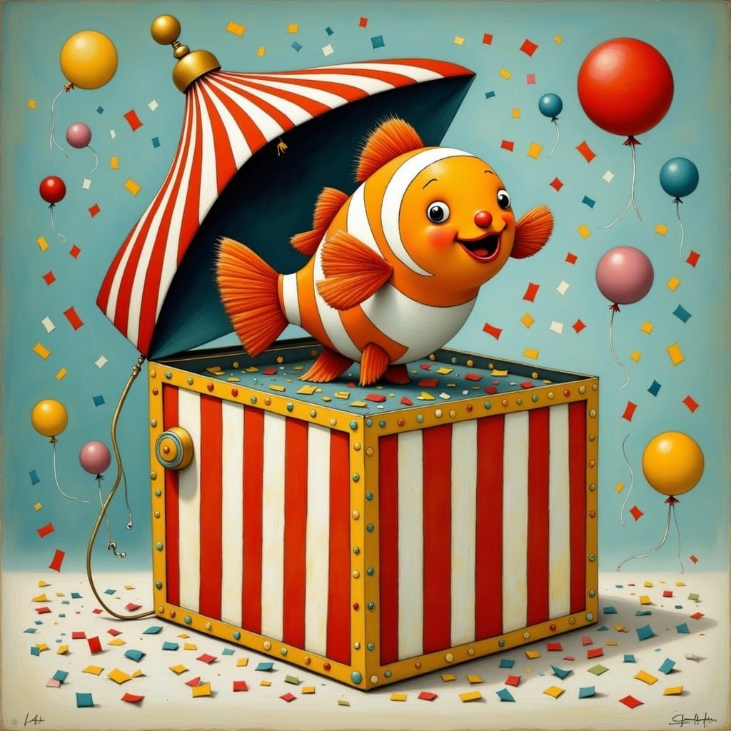 Clown Fish Jack-in-the-Box Illustration in Comic Style