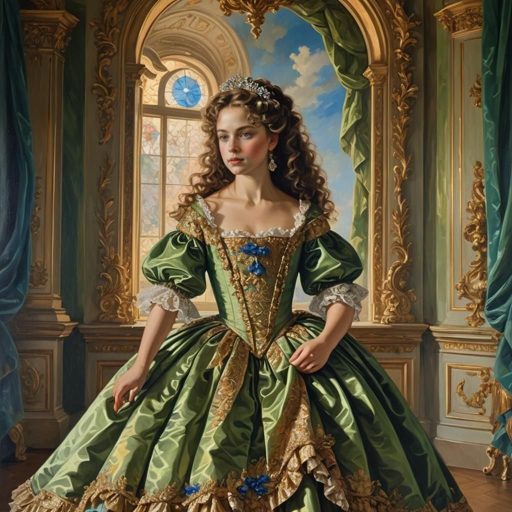 Rococo Princess Portrait in Opulent Setting