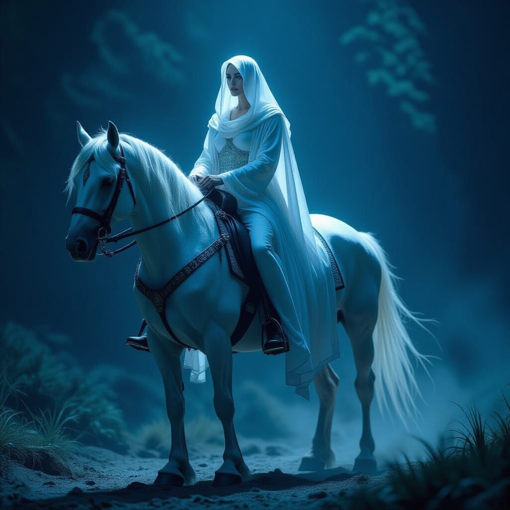 Ethereal Woman on Horse in Dramatic Cinematic Style