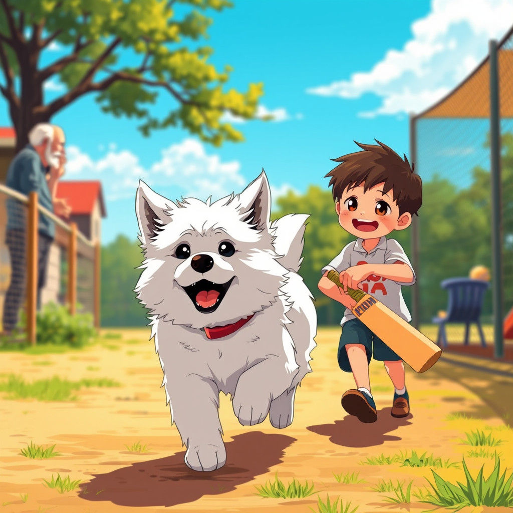 Joyful Reunion: Boy and Dog in Anime Style