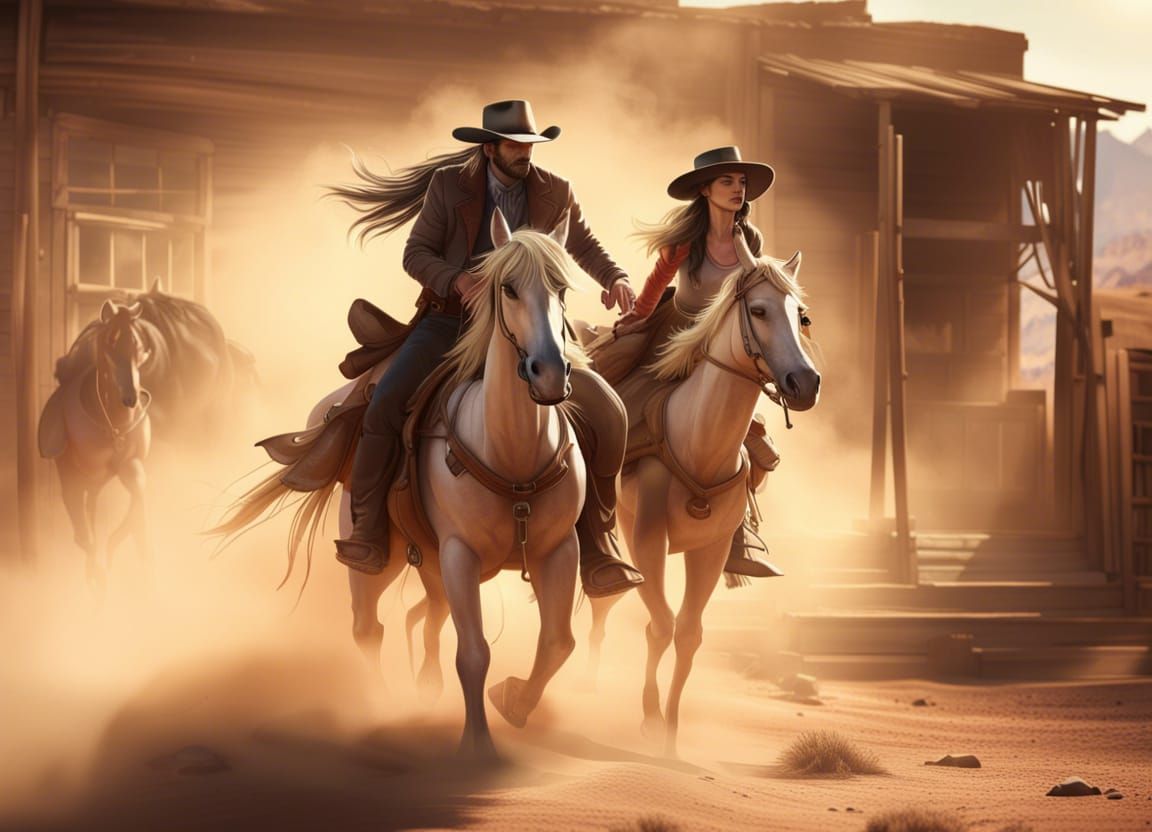 Cowboy and Cowgirl in Desert Ghost Town