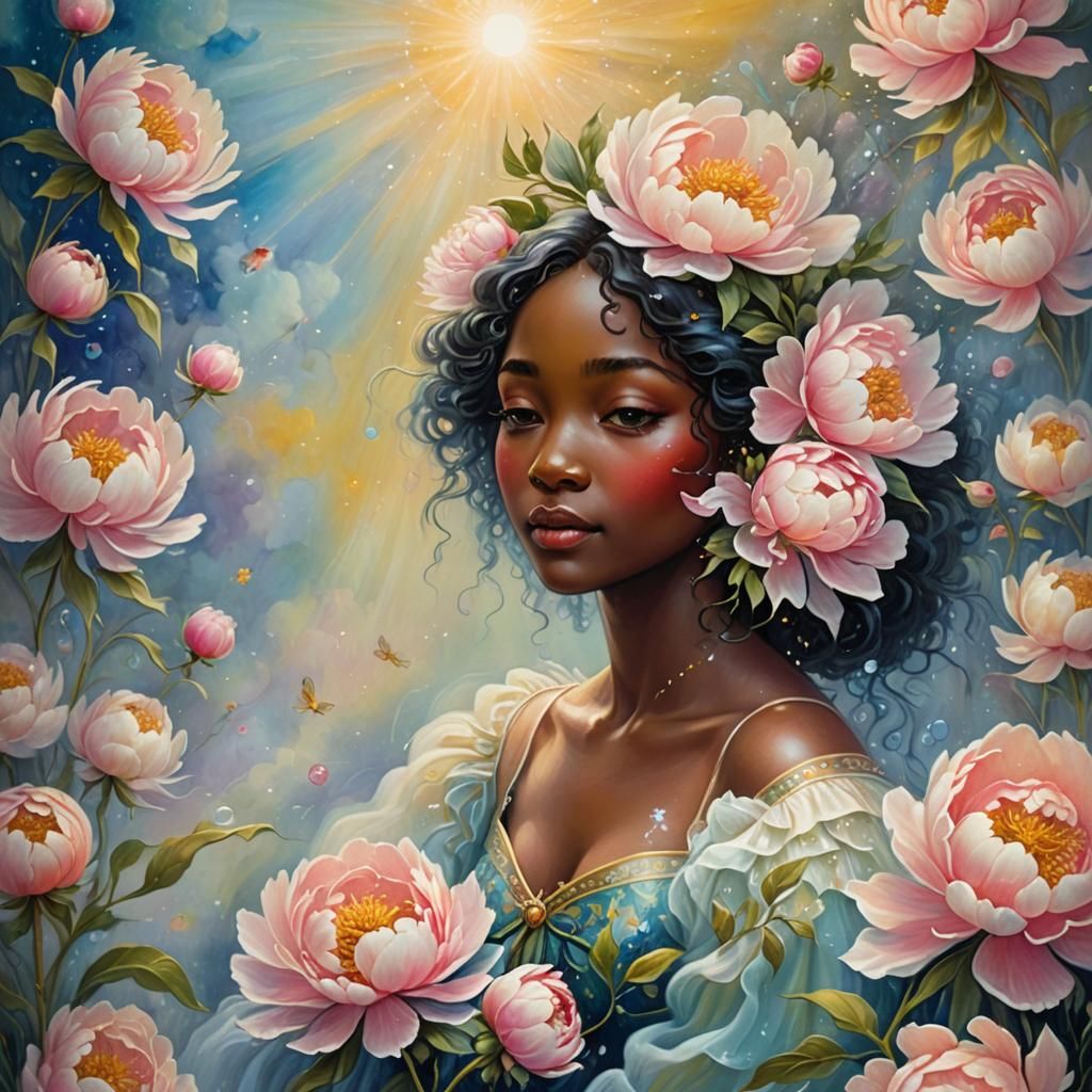 Ethereal Peony Fairy in Oil Painting Style