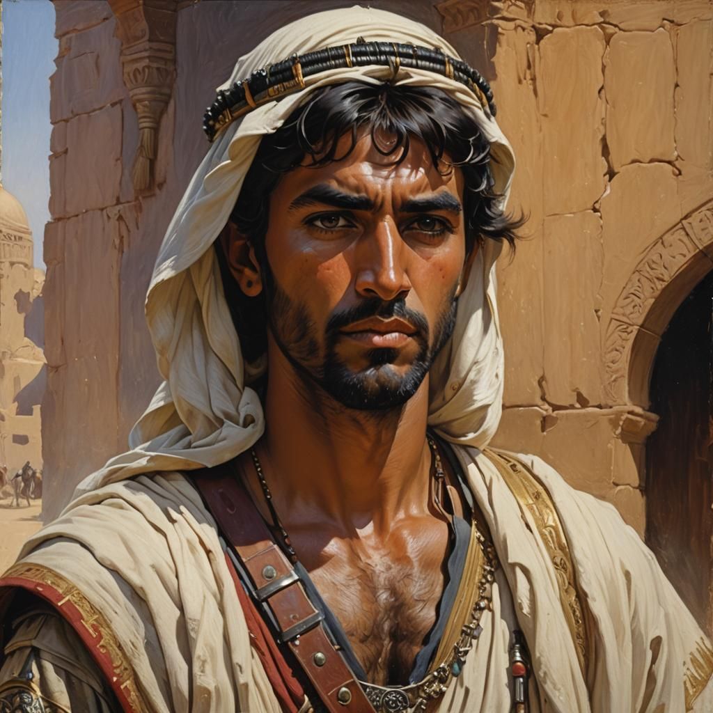 Arabian Warrior Portrait in Oil Painting Style