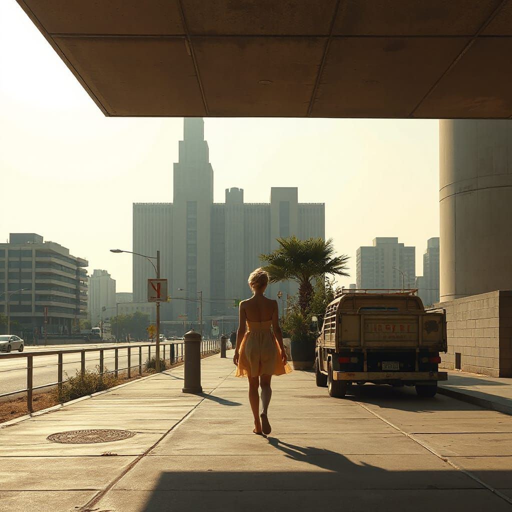 Dystopian Heatwave: Woman in Deserted Futuristic City