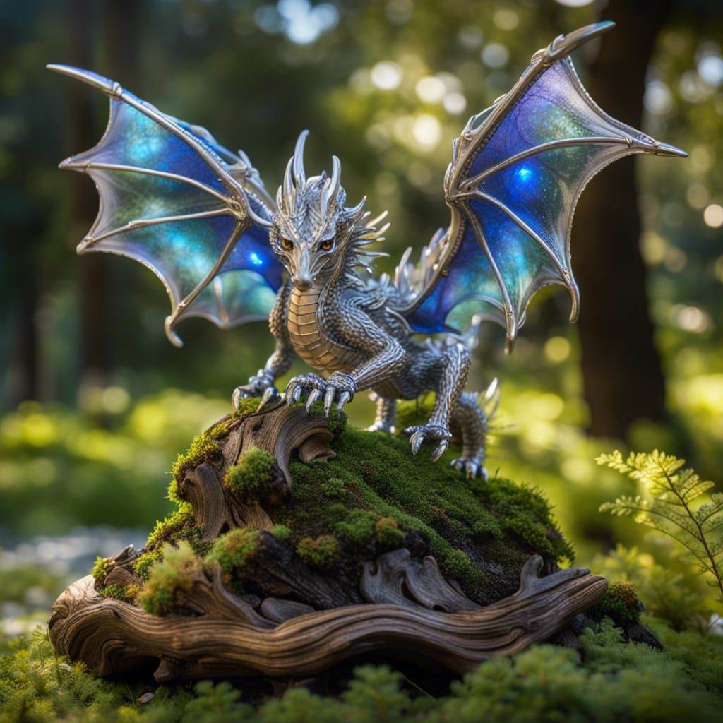 Silver and Gold Dragon with Sapphire Eyes