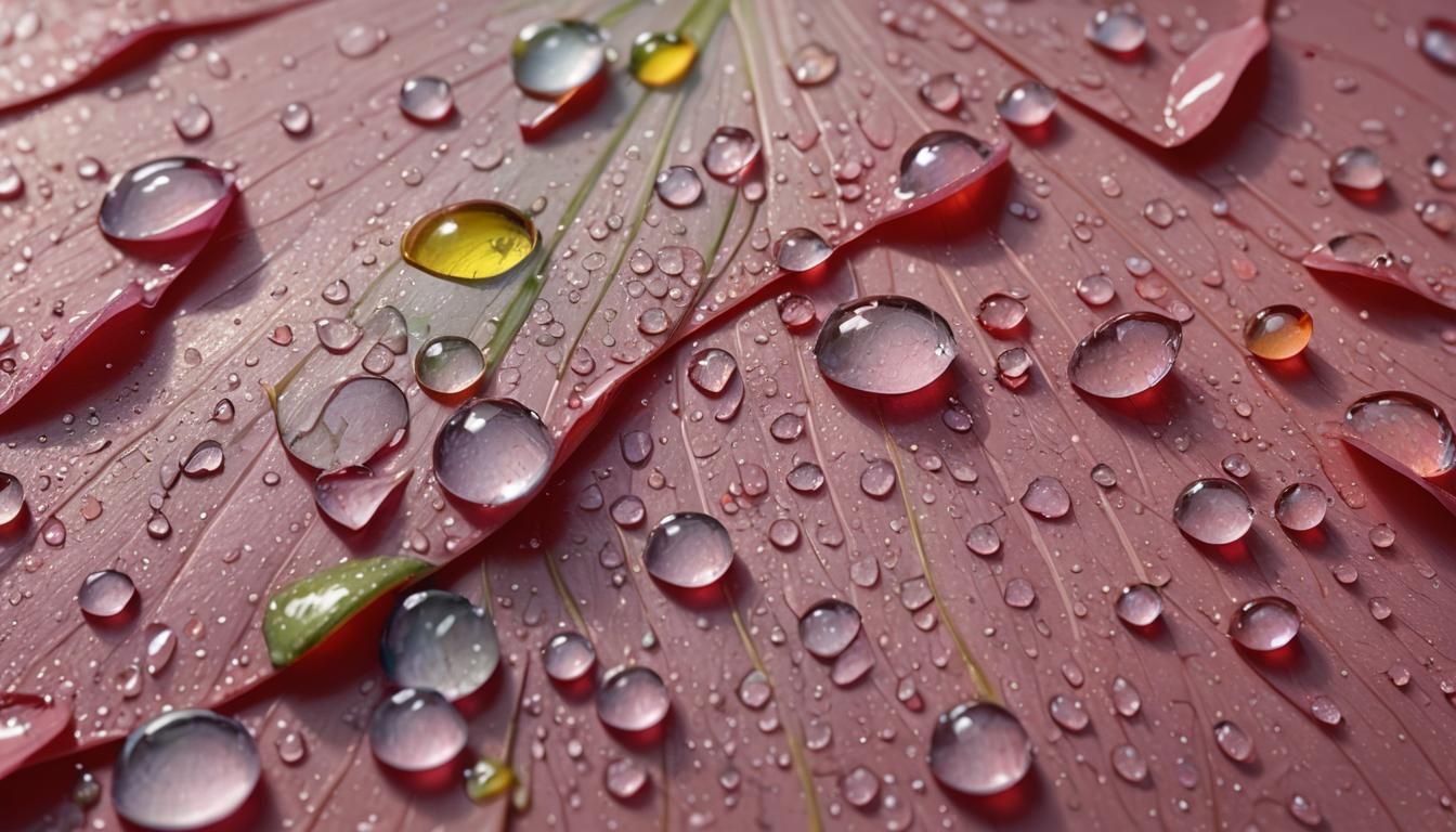 Hyperrealistic Dew Drops on Petal: Splash Art