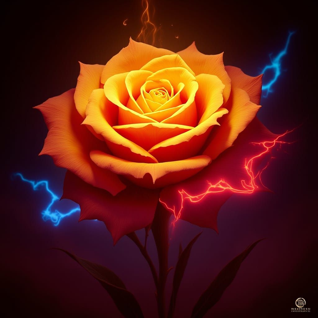 Golden Rose Ablaze with Neon Fire