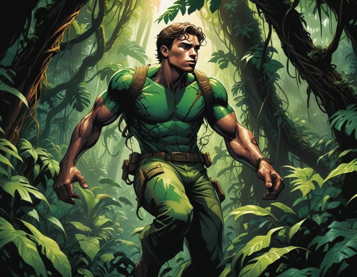 Amazonian Forest Adventure in Comic Book Style