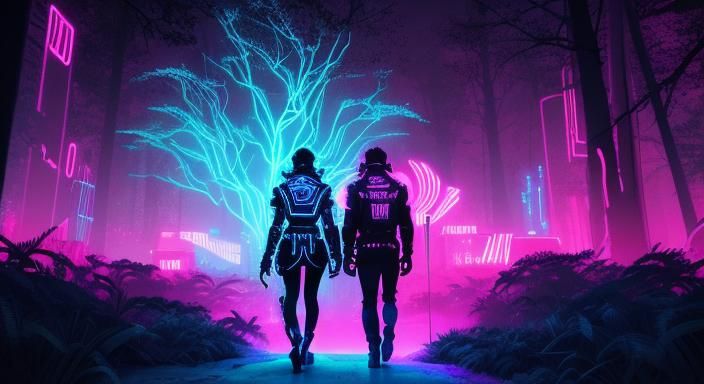 Neon Metal Forest Dreamscape in Synthwave Style