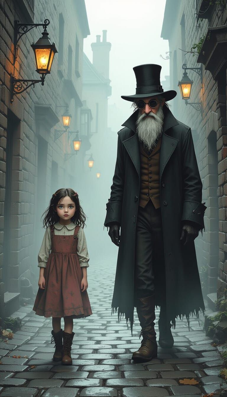 Dark Fantasy Storybook Illustration in Tim Burton Style