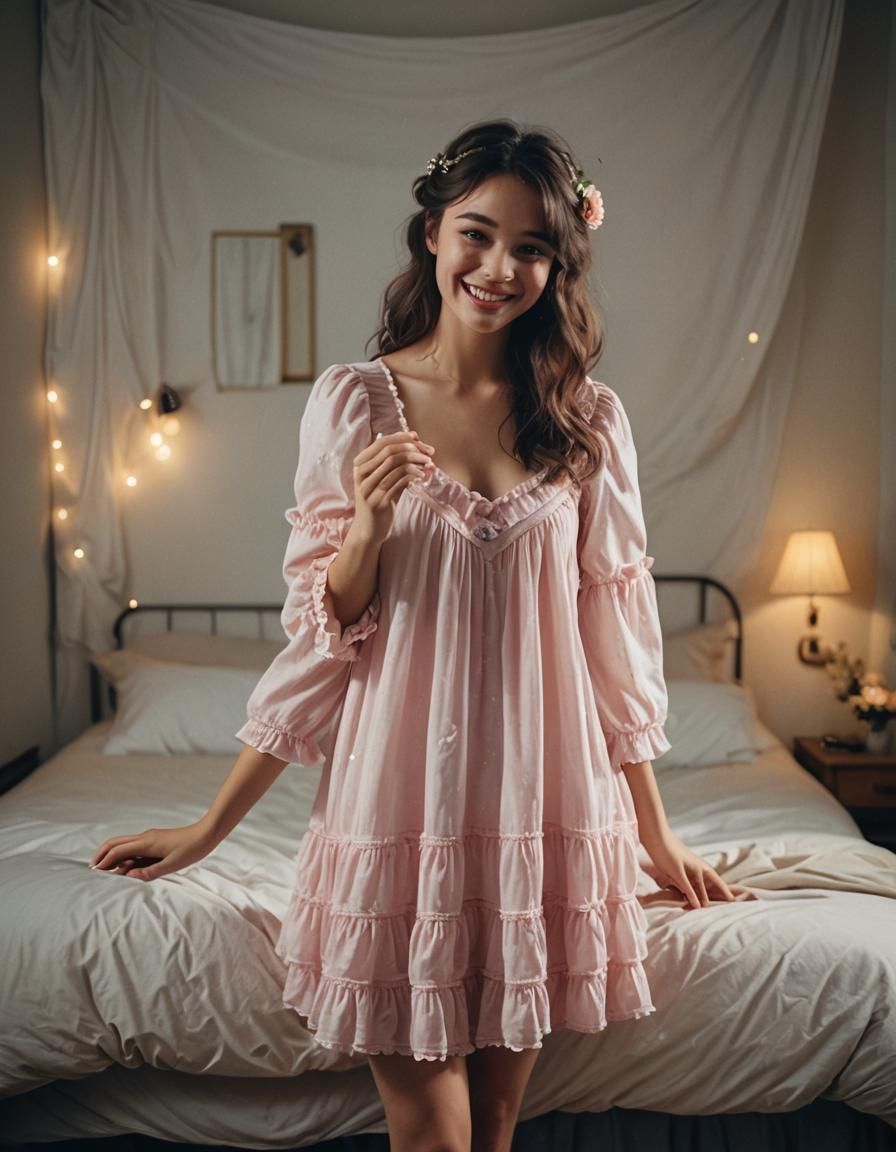Smiling Girl with Frilly Dress, Cinematic Film Still