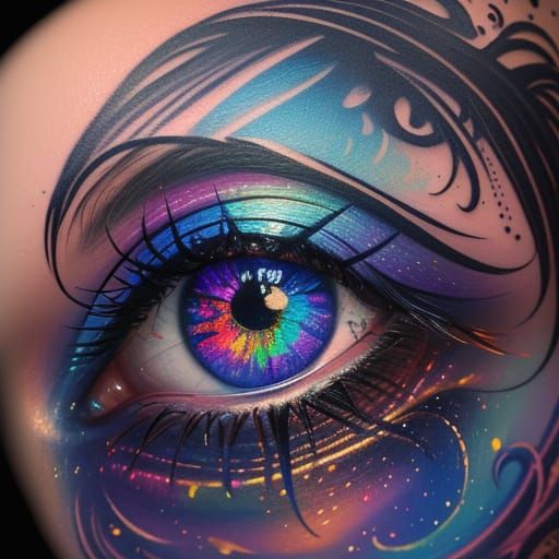 Tattooed Woman in Surreal Macro Oil Painting