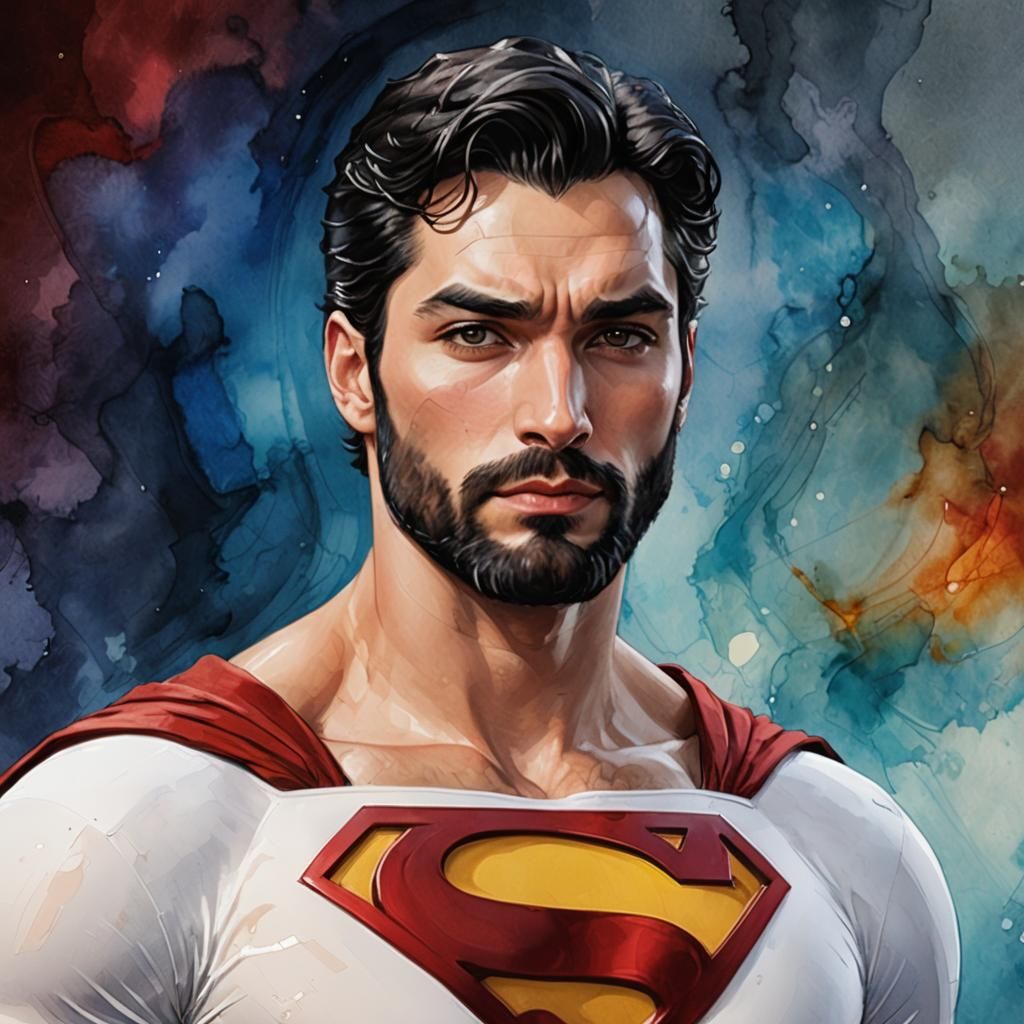 Bearded Superman Portrait in Digital Art Style