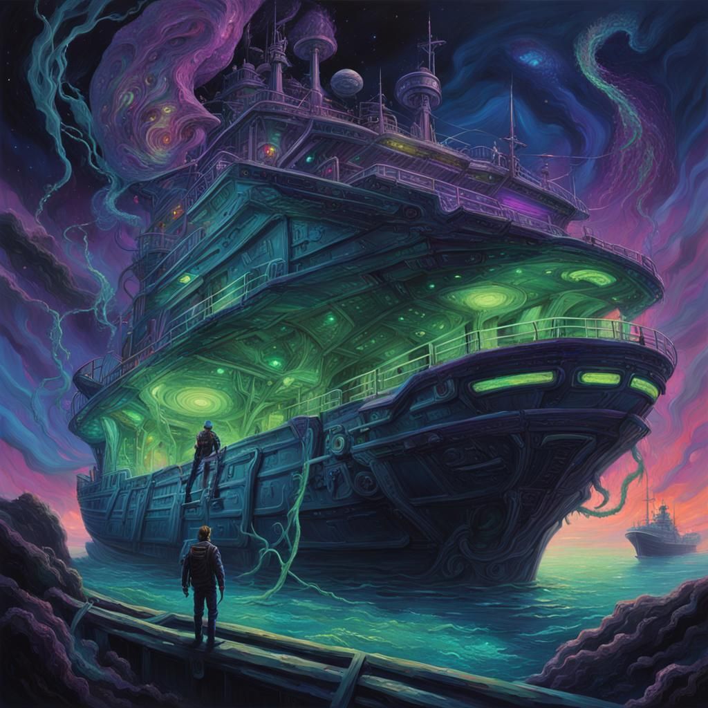 Bioluminescent Sci-Fi Captain on Infected Ship