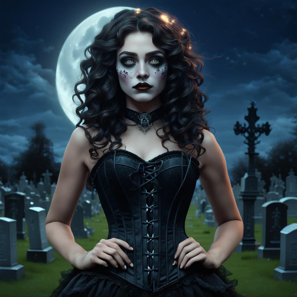 New Orleans Witch in Cemetery at Night