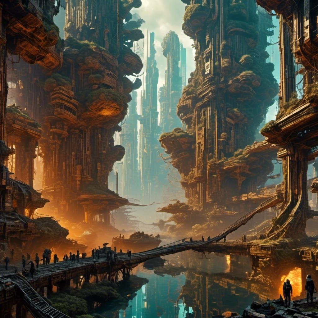 Surreal Post-Apocalyptic Megacity in Space-Opera Style