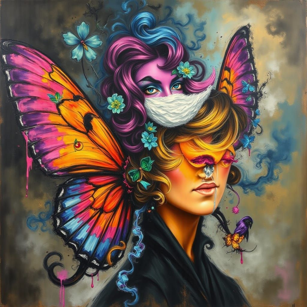 Angel and Devil Woman in Colorful Style