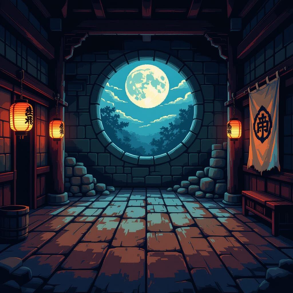 Retro Pixel Art Ruined Dojo - SNES RPG Style