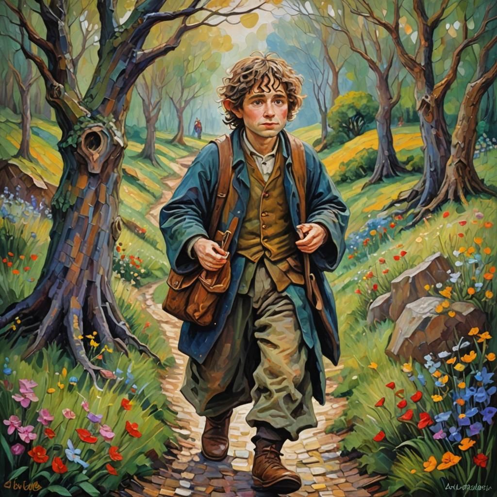 Hobbits' Hopes: A Neo-Impressionistic Oil Painting