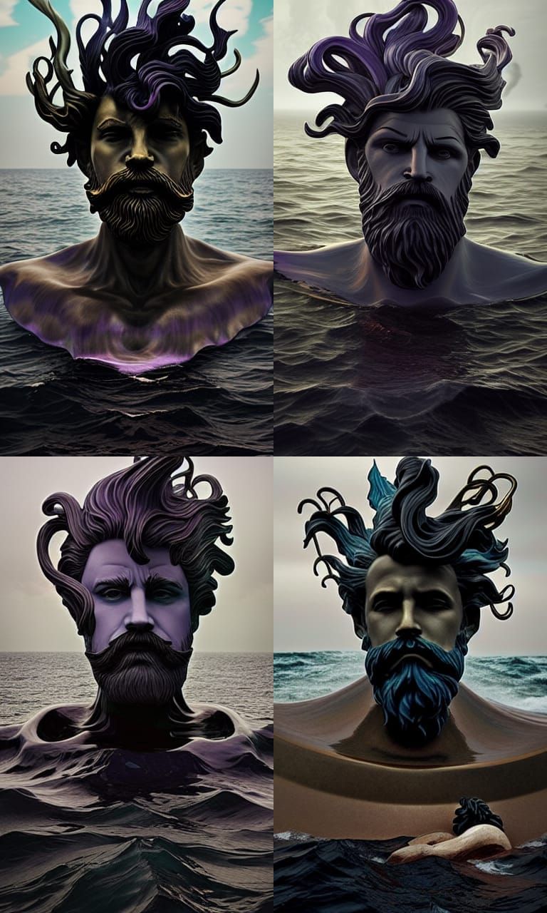 Ocean Lord Statue in Dark Fantasy Style