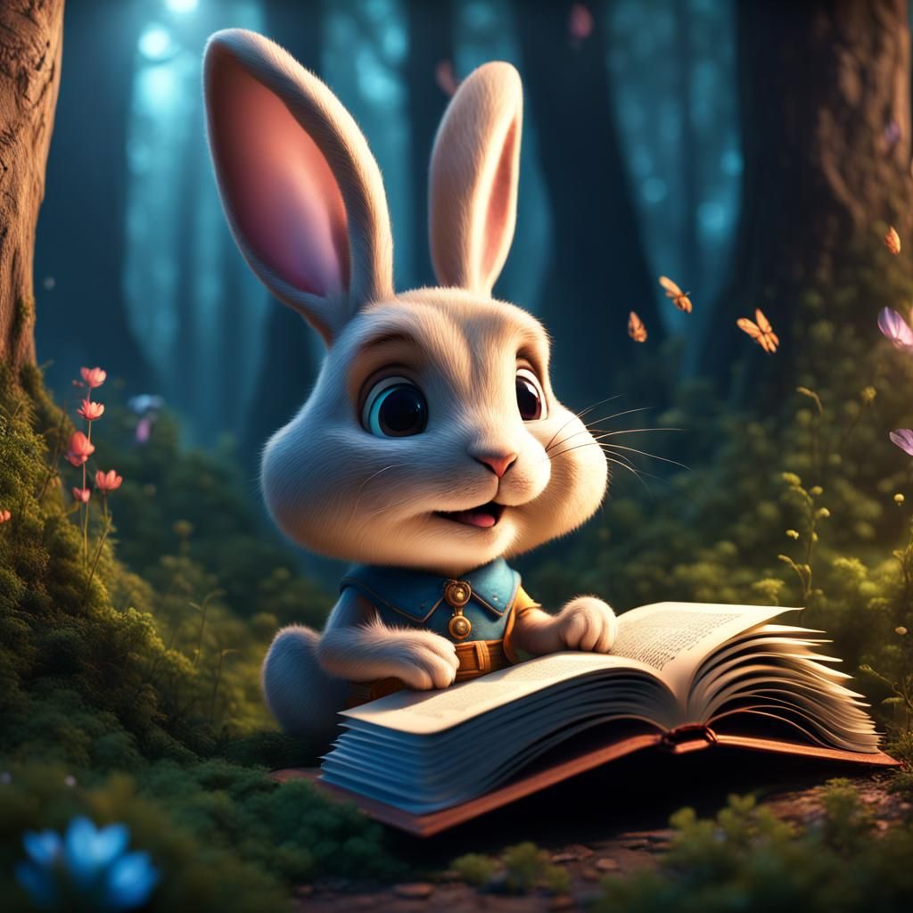 Playful Bunny Benny Finds Magical Book