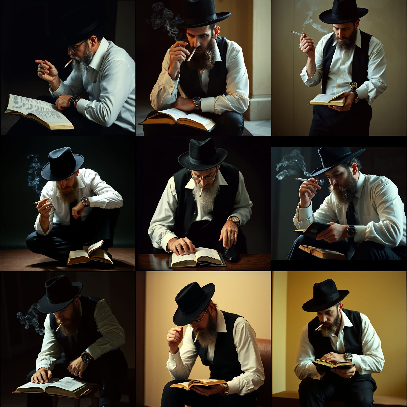 Cinematic Portrait: Orthodox Man Studying and Smoking