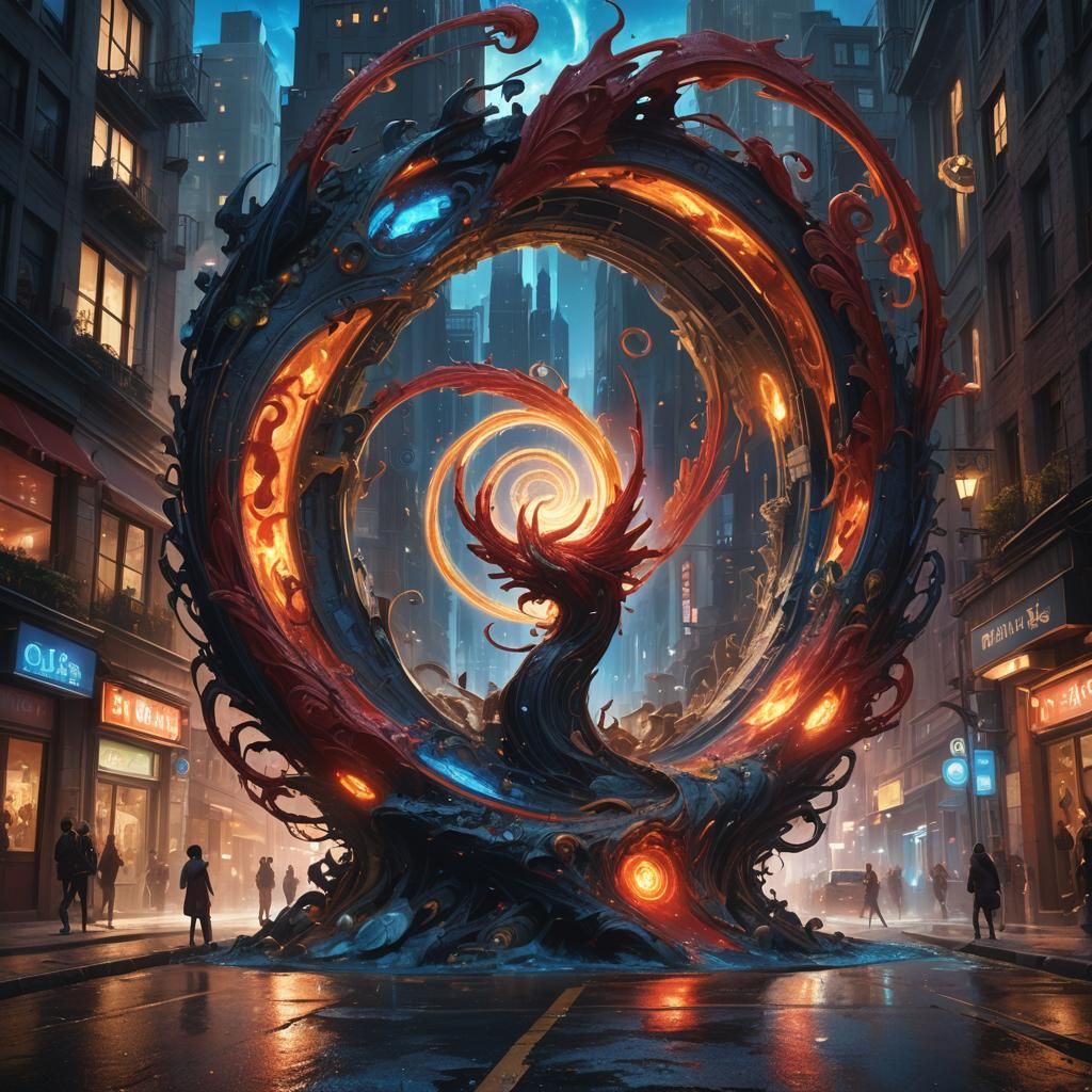 Fae Portal Opens: Fantasy Art in Cityscape