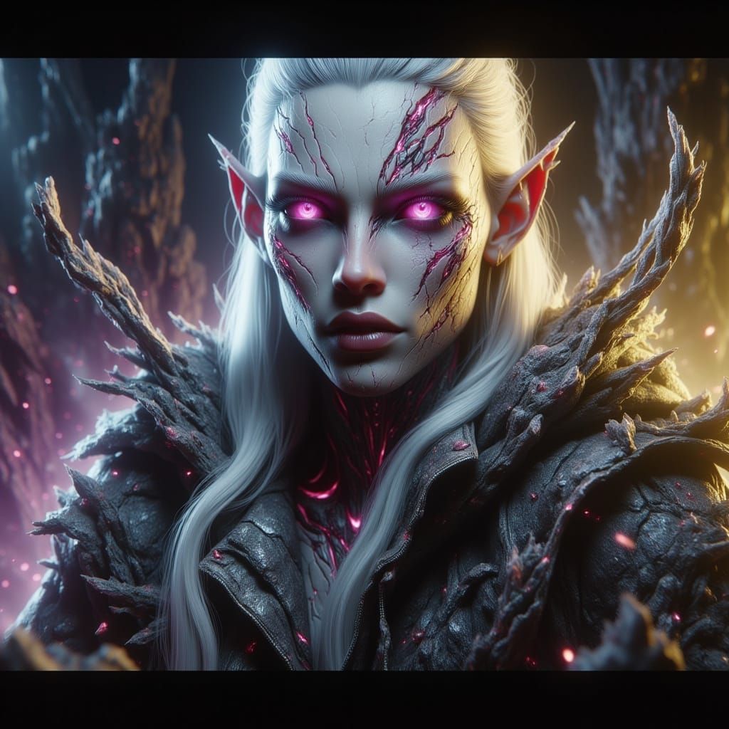 Half-Orc Giantess with Pink Eyes in Dark Fantasy Style