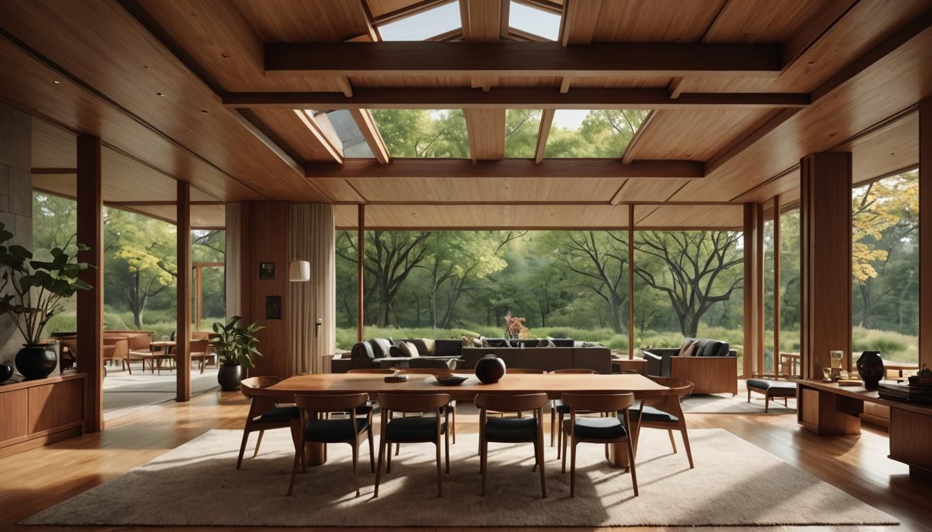 Modern Home Interior with Geometric Ceiling