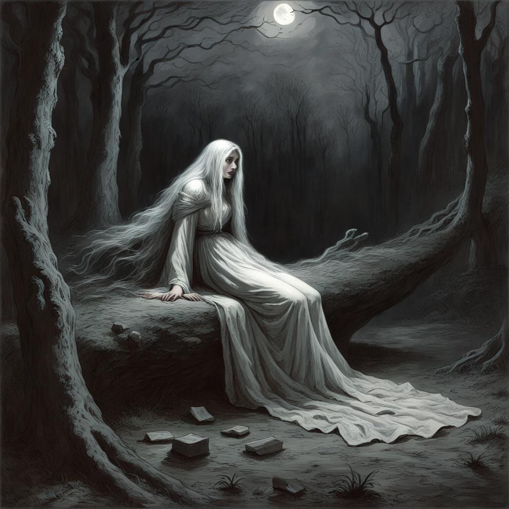 Mysterious Ghost in Haunted Forest at Night